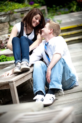 Man and woman sitting  at Brookside Gardens in Wheaton MD