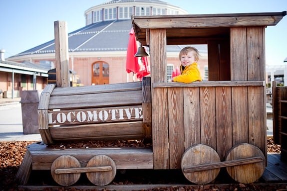 boy playing on toy trainat Baltimore & Ohio Railroad Museum