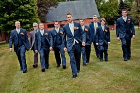 groom and groomsment walking at Mt. Airy Mansion in Upper Marlboro Maryland