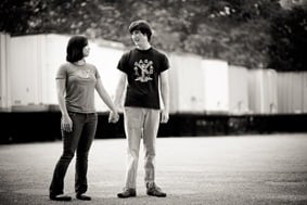 cute couple's engagement photos  in Historic Ellicott City