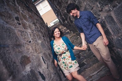 cute couple's engagement photos  in Historic Ellicott City