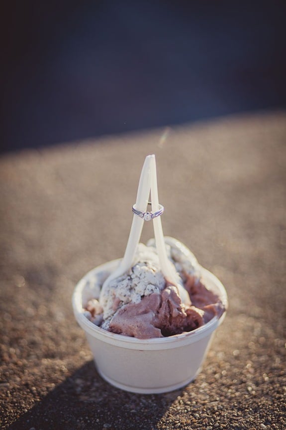 Engaged couple buying ice cream and coffee on a date