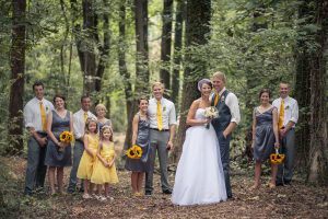 wedding party in the woods