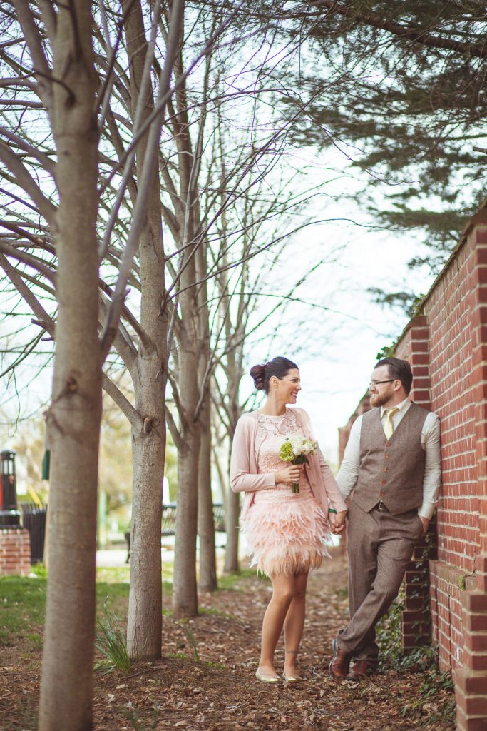 The bride and groom near the water in Annapolis