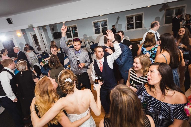 A group of people dancing at a wedding reception in Maryland near Annapolis.