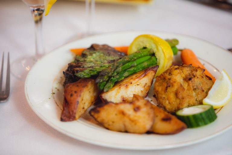 A plate of food on a table in Annapolis, Maryland.