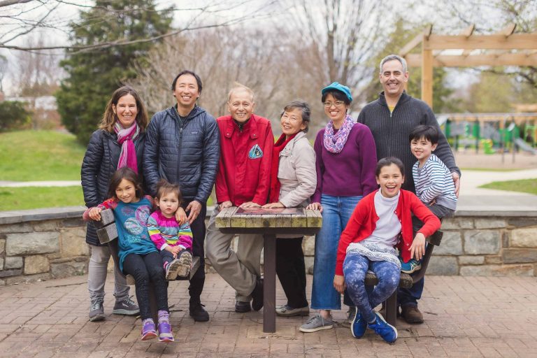 A family posing for a picture at General Getty Neighborhood Park in Maryland.