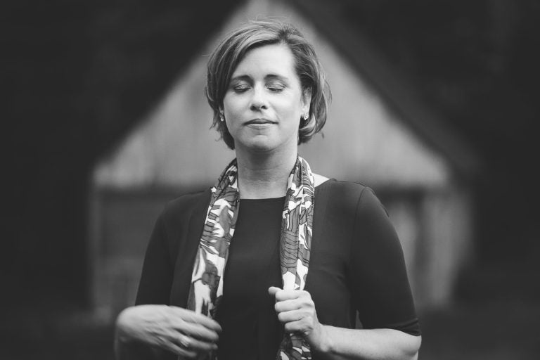 A woman wearing a scarf near Marietta House in Glenn Dale, Maryland.