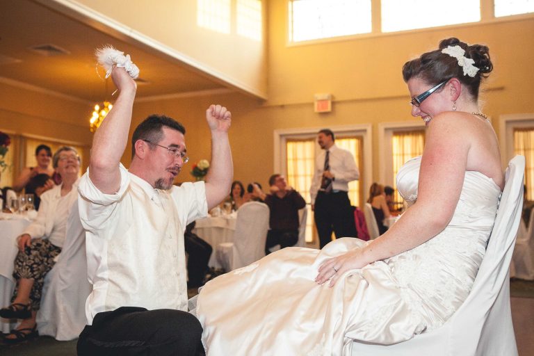 A couple celebrating at a wedding reception in Brookeville, Maryland.