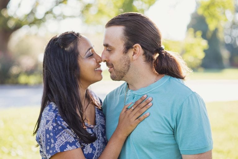 An Indian couple embracing in a park in Baltimore, Maryland.