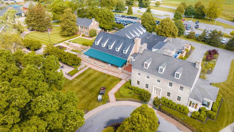 An aerial view of a house in Hayfields Country Club, Hunt Valley.