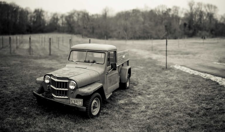 An old jeep parked in a field near Annapolis, Maryland.