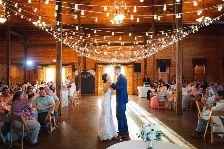 A bride and groom share their first dance at Linganore Winecellars in Mt. Airy, Maryland.