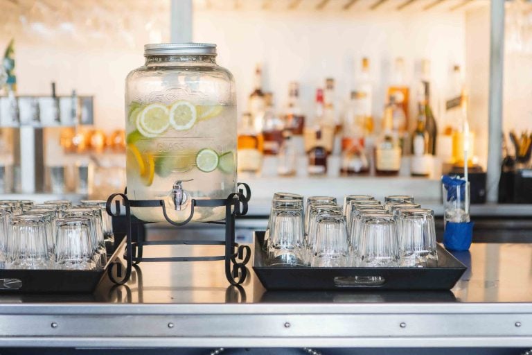 A bar with a jug of water for a birthday party.