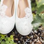 Wedding shoes with lace details.