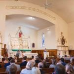 A wedding ceremony in a church.