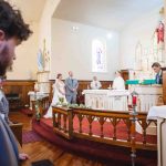 A wedding ceremony in a church.