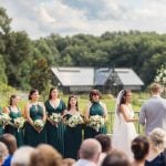 A wedding ceremony with bridesmaids.