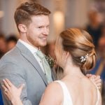 A couple's first dance at their wedding reception.