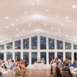 A wedding reception in a spacious room.