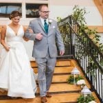 A bride and groom at their wedding reception.