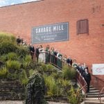 Wedding party portrait at Savage Mill