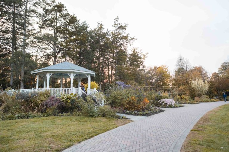 A pathway leading to a gazebo in the picturesque Green Spring Gardens.