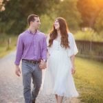 An engaged couple taking romantic sunset engagement photos at Patuxent Research Refuge.